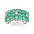 3.10 ct. t.w. Emerald Floral Ring with Diamond Accents in Sterling Silver