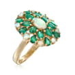 Australian Opal and 2.20 ct. t.w. Emerald Cluster Ring in 14kt Yellow Gold
