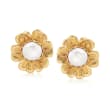 C. 1980 Vintage Mother-Of-Pearl Flower Earrings in 18kt Yellow Gold