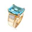 20.00 Carat Swiss Blue Topaz and .40 ct. t.w. Diamond Ring in 14kt Yellow Gold