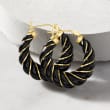 Carved Black Onyx Hoop Earrings with 14kt Yellow Gold