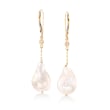 11-12mm Cultured Baroque Pearl Drop Earrings with Diamond Accents in 14kt Gold