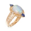 Opal and .40 ct. t.w. Sapphire Ring with Diamond Accents in 14kt Yellow Gold