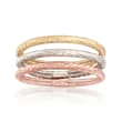 14kt Tri-Colored Gold Jewelry Set: Three Textured Bands