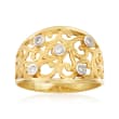 14kt Yellow Gold Scroll Ring with Diamond Accents