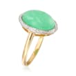 Green Jade Ring with Diamond Accents in 14kt Yellow Gold