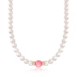 7-8mm Cultured Pearl and 10-10.5mm Pink Coral Bead Necklace in 14kt Yellow Gold