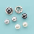 8-9mm Multicolored Cultured Pearl Jewelry Set: Three Pairs of Studs with Love Knot Earring Jackets in Sterling