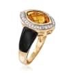 Black Onyx and 3.10 Carat Citrine Ring with .19 ct. t.w. Diamonds in 14kt Yellow Gold