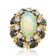 C. 1980 Vintage Opal, 3.60 ct. t.w. Green Tourmaline and 1.00 ct. t.w. Diamond Ring in 18kt Yellow Gold