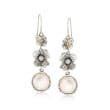 12mm Cultured Coin Pearl Floral Drop Earrings with White Topaz in Sterling and 14kt Gold