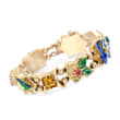 C. 1990 Vintage Multi-Stone Floral Motif Slide Charm Bracelet in 14kt Gold