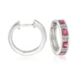Gregg Ruth .90 ct. t.w. Ruby and .24 ct. t.w. Diamond Hoop Earrings in 18kt White Gold. 1/2&quot;