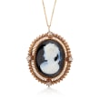 C. 1930 Vintage Agate Cameo and 1.20 ct. t.w. Diamond Pin Pendant Necklace in 15kt Yellow Gold