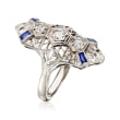 C. 1930 Vintage .33 ct. t.w. Diamond and .10 ct. t.w. Synthetic Sapphire Ring in 18kt White Gold