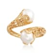 Italian 8mm Cultured Pearl Filigree Bypass Ring in 14kt Yellow Gold