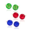 Italian Multicolored Murano Glass Bead Jewelry Set: Three Pairs of Stud Earrings in 18kt Gold Over Sterling