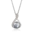 Belle Etoile &quot;Liliana&quot; 12mm Gray Simulated Pearl and .45 ct. t.w. CZ Pendant in Sterling Silver
