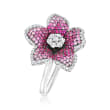 .60 ct. t.w. Simulated Ruby and .40 ct. t.w. CZ Flower Ring in Sterling Silver