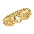 Italian 14kt Yellow Gold Double Lion Head Byzantine Bracelet