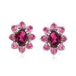 2.50 ct. t.w. Rhodolite Garnet and 1.70 ct. t.w. Pink Tourmaline Halo Earrings in Sterling Silver