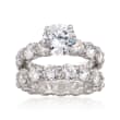 14.25 ct. t.w. CZ Bridal Set: Engagement and Wedding Rings in Sterling Silver