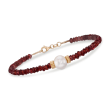 Garnet Bead and 8.5-9mm Cultured Pearl Bracelet in 14kt Yellow Gold