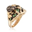 .50 ct. t.w. Green Tsavorite and .30 ct. t.w. Brown Diamond Frog Ring in 14kt Yellow Gold