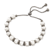 7-8.5mm Cultured Pearl and 1.00 ct. t.w. Black Spinel Bolo Bracelet in Sterling Silver with Black Rhodium
