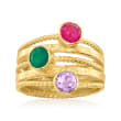 Green Chalcedony and 1.20 ct. t.w. Multi-Gemstone Multi-Row Ring in 18kt Gold Over Sterling