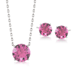 Jewelry Set: Pink Swarovski Crystal Necklace and Earrings in Sterling Silver