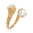 Italian 8mm Cultured Pearl Filigree Bypass Ring in 14kt Yellow Gold