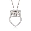 Roberto Coin &quot;Tiny Treasures&quot; .21 ct. t.w. Diamond Owl Pendant Necklace in 18kt White Gold