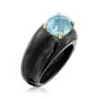 Black Jade and 3.20 Carat Blue Topaz Ring with 14kt Yellow Gold