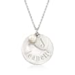 Italian Sterling Silver Personalized Charm Necklace with 6mm Cultured Pearl