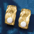 Italian 7.5-8mm Cultured Pearl Sculptural Earrings in 18kt Gold Over Sterling