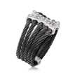 ALOR Black Stainless Steel Cable Ring with .13 ct. t.w. Diamonds in 18kt White Gold