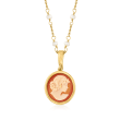 Italian Orange Shell Cameo Pendant Necklace with 3.5mm Cultured Pearls in 18kt Gold Over Sterling