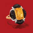8.25 Carat Citrine and Black Onyx Ring with Diamonds in 14kt Yellow Gold