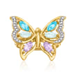 1.60 ct. t.w. Multi-Gemstone Butterfly Ring in 18kt Gold Over Sterling