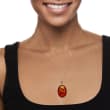 Oval Cognac Amber Pendant Necklace in Sterling Silver 18-inch