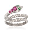 .31 ct. t.w. Ruby Snake Ring with Green Tsavorite Accents in Sterling Silver
