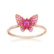 .20 ct. t.w. Pink Sapphire and .10 ct. t.w. Ruby Butterfly in 14kt Rose Gold