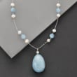 Cultured Pearl and 90.00 ct. t.w. Beryl Beaded Necklace in Sterling Silver