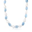 12-15mm Cultured Pearl and 240.00 ct. t.w. Aquamarine Necklace in 14kt Yellow Gold