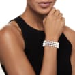 7-8mm Cultured Pearl and .85 ct. t.w. CZ Multi-Row Bracelet with Sterling Silver