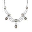 10-13mm Black Cultured South Sea Pearl and 30.30 ct. t.w. Diamond Chandelier Necklace in Platinum