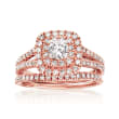 1.00 ct. t.w. Diamond Bridal Set: Engagement and Wedding Rings in 14kt Rose Gold