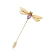 .80 Carat Amethyst and .10 ct. t.w. Garnet Dragonfly Stick Pin with Diopside Accents in 18kt Gold Over Sterling