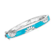 Turquoise Enamel Floral Bangle Bracelet in Sterling Silver